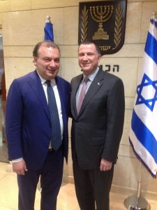 European Parliament Delegation for Relations with Israel chairman Fulvio Martusciello (left) with Knesset Speaker Yuli Edelstein on Tuesday. Photo: Facebook.
