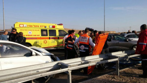 The site of the car-ramming attack near Hebron on Friday afternoon. Photo: Israel Police.