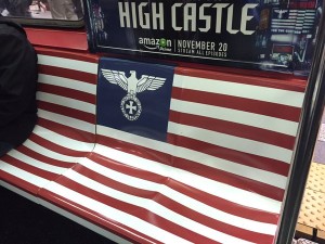The 42nd St shuttle to Times Square is covered in Nazi Germany and Imperial Japan symbols for the new Amazon series. Photo: Twitter.