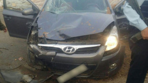 The vehicle involved in Wednesday afternoon's car-ramming attack near Hebron. Photo: Hatzalah.
