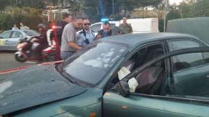 The aftermath of Thursday afternoon's shooting attack in Gush Etzion. Photo: Gush Etzion spokesman.