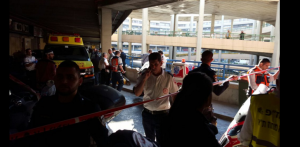 Magen David Adom paramedics arriving at the scene of the stabbing attack in Tel Aviv on Thursday. Photo: MDA.
