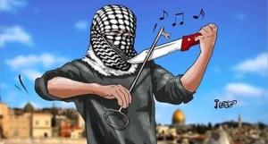 A cartoon supporting the "knife intifada" on the Facebook page of an UNRWA teacher in Gaza. Photo: Facebook.