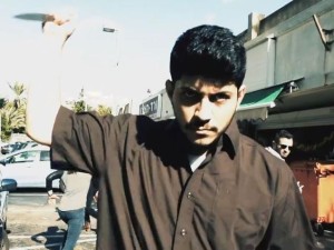 An actor playing a Palestinian terrorist in the new Im Tirtzu clip calling for foreign-funded hostile Israeli NGOs to be outlawed. Photo: Screenshot.