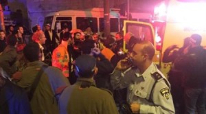 The site of Thursday evening's stabbing attack near the Damascus Gate in east Jerusalem. Photo: Magen David Adom.