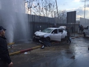 The site of the car-ramming attack in Jerusalem on Monday. Photo: Israel Police.