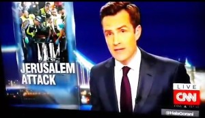 Instead of reporting on two victims and two terrorists who were killed, a CNN newscaster reported: "In Jerusalem, four people are dead in the wake of a stabbing attack in a very popular tourist area. It happened at the Jaffa Gate to the Old City." Photo: Screenshot.