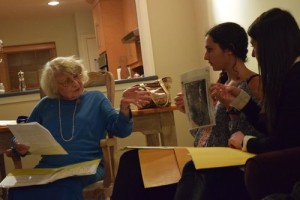 Holocaust survivor Erica Van Adelsberg visits with Kol Echad BBG (B'nai B'rith Girls) members of the Philadelphia Main Line area during BBYO's global Shabbat, dubbed "A Shabbat to Remember." Photo: Provided photo.