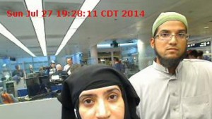 San Bernardino shooters Sayed Farook and his wife, Tashfeen Malik. Photo: US Customs Closed Circuit TV camera.