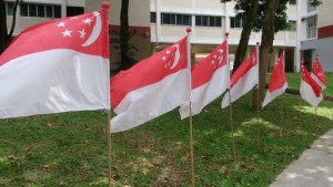 Singapore flags. A junior diplomat at Israel's embassy in Singapore used Singapore’s flag as a tablecloth during a party. Photo: Wikimedia Commons.