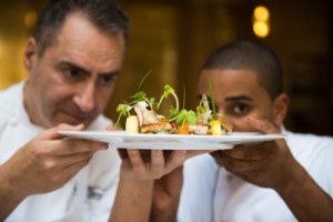 Chef Itzik Barak and Chef JJ Johnson, of the Waldorf Astoria Jerusalem, present their proposed iconic dish: "The Seven Species." Photo: Sarka Babicka.