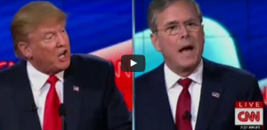 GOP presidential candidates Donald Trump (left) and Jeb Bush during Tuesday night's CNN debate. Photo: Screenshot.