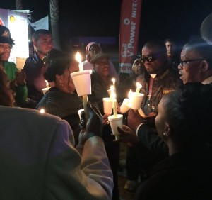 People gathered for an impromptu vigil near the scene of the San Bernardino shooting. Photo: Twitter.