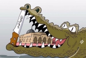 An anti-Israel cartoon circulated on Facebook.
