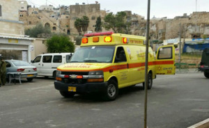 The scene of the sniper attack in Hebron on Sunday afternoon. Photo: Magen David Adom.