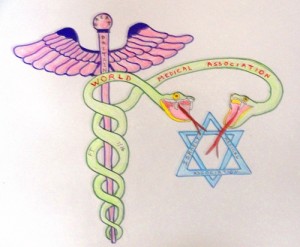 The cartoon "BDS Rx Venom." Seventy-one British doctors are the most recent group calling for a boycott of Israel. Photo: FeinTooner.
