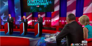 Democratic primary nominees, Hillary Clinton, Sen. Bernie Sanders (I-Vt.) and former Maryland governor Martin O'Malley debated their policies on Sunday in the NBC/YouTube Democratic primary debate in Charleston, S.C. Photo: YouTube screenshot.
