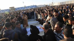 Locals from the western coastal town of Zlitan, where the bombing took place, bury those killed by the suicide bomb at a training camp for Coast Guard cadets. Photo: Twitter.