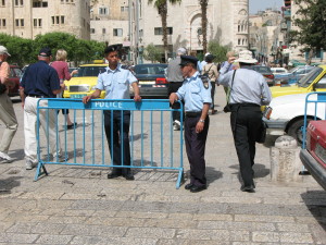 Palestinian Authority police in Bethlehem. A PA intel officer was among three suspects in the shooting of an IDF soldier. Photo: Wikipedia.