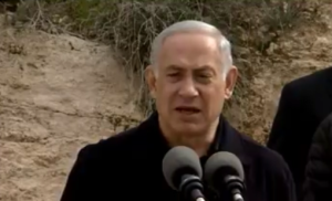 Prime Minister Benjamin Netanyahu, during his visit to Otniel, following the murder of Dafna Meir. Photo: Screenshot.