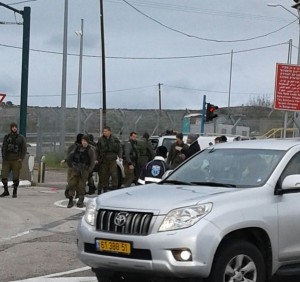 The scene of Tuesday's car ramming attack in Israel. A Palestinian terrorist rammed his car through the Beit Horon checkpoint and wounded Israeli soldier. Photo: Twitter.