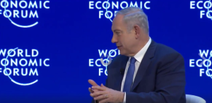 Prime Minister Benjamin Netanyahu at the World Economic Forum in Davos. Photo: Facebook/Screenshot.