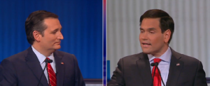 Ted Cruz (left) and Marco Rubio, during Thursday night's debate. Photo: Screenshot. 