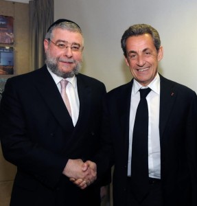 Former French President Nicolas Sarkozy and CER Chief Rabbi Pinchas Goldschmidt. Photo: CER