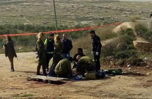 The scene of the Palestinian stabbing attack in Tekoa. Photo: Twitter.