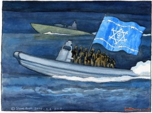 A cartoon of a flotilla against Israel. Photo: UK Media Watch.