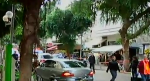 The scene of Friday afternoon's shooting spree in Tel Aviv. Photo: Channel 2/screenshot.