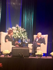 Former Israeli President Shimon Peres on stage at an event in South Africa, where he was the keynote speaker. Photo: Shimon Peres/Facebook.