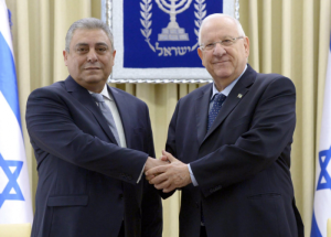 Israeli President Reuven Rivlin (right), with new Egyptian Ambassador to Israel Hazem Khairat. Photo: GPO.