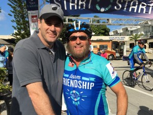 Rabbi Shmuley Boteach right, with Israeli Ambassador to the US Ron Dermer, at the Chabad bike event. Photo: Courtesy.