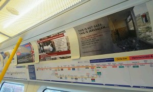 Anti-Israel posters inside London's tube. The posters were put up ahead of the annual "Israel Apartheid Week" campaign which began on Monday. Photo: Twitter.