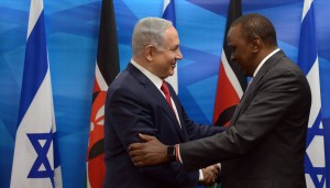 Israeli Prime Minister Benjamin Netanyahu in Jerusalem with Kenyan President Uhuru Kenyatta. The Israeli and Kenyan leaders signed a join statement that will foster cooperation on water and agriculture. Photo: Twitter.