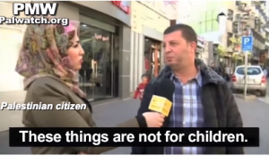 A man-in-street interview revealing that most Palestinians object to child-committed terrorism. Photo: Screenshot.