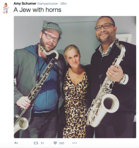 A screenshot of the photo and accompanying caption Amy Schumer posted on Twitter. The comedic actress later apologized for the offensive message. Photo: Screenshot.