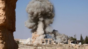 The Temple of Baalshamin in Palmyra being blown up by ISIS in the summer of 2015. Photo: Wikipedia.