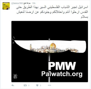 The Fatah post on Twitter justifying stabbing attacks by Palestinians against Israelis and blaming Israel for them. Photo: PMW/Twitter.