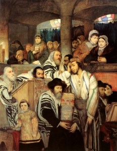 Jews praying in synagogue on Yom Kippur, Gottlieb. Photo: Wikipedia.
