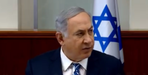 Israeli Prime Minister Benjamin Netanyahu, during Sunday's cabinet meeting. Photo:  Screenshot/Facebook.