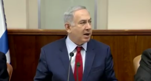 Israeli Prime Minister Benjamin Netanyahu, during Sunday's cabinet meeting. Photo: Screen shot.