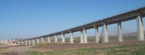A bridge over Israel's Valley of Ayalon that is part of the ongoing construction of the high - speed rail between Tel Aviv and Jerusalem. Photo: Wikimedia Commons.