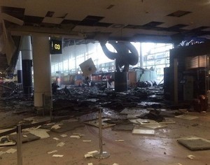 The Brussels airport, following one of the explosions. Photo: Twitter.