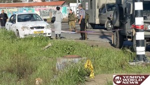 The site of Friday morning's car ramming attack at the Gush Etzion Junction. Photo: Yeshiva World News.