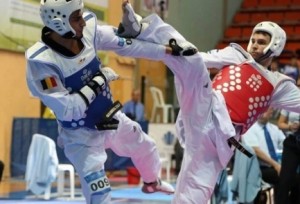 Mourad Laachraoui (left) during a taekwondo match in Israel. Credit: Israel Taekwondo Federation.