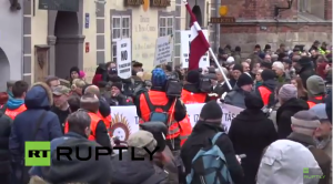 Former members of the Latvian Legion of the Waffen SS marched through Riga. Photo: Screenshot.