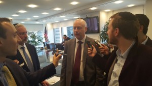 Jason (Dov) Greenblatt, Donald Trump's executive vice president and chief legal officer, fielding questions from Jewish journalists. Photo: Ruthie Blum.