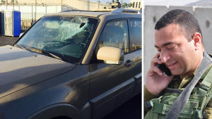 Col. Israel Shomer and his damaged car. Photo: IDF Spokespersons Unit.